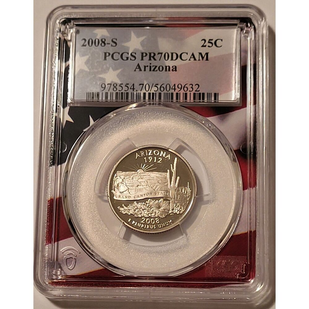 2008 S Clad Arizona State Quarter Proof PR70 DCAM PCGS Flag Frame Holder